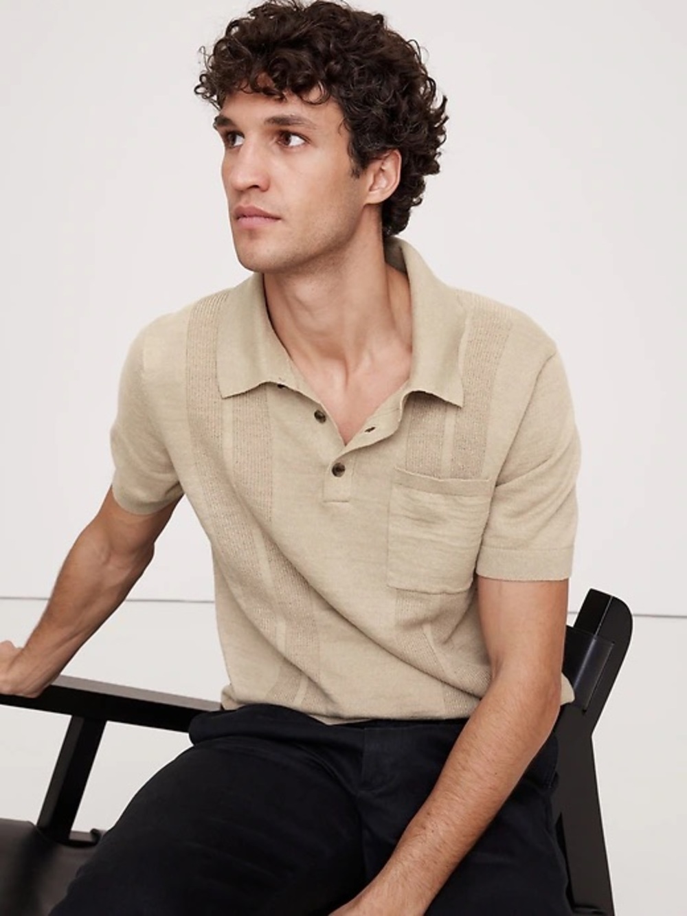 BANANA REPUBLIC LINEN-COTTON RIBBED SWEATER POLO